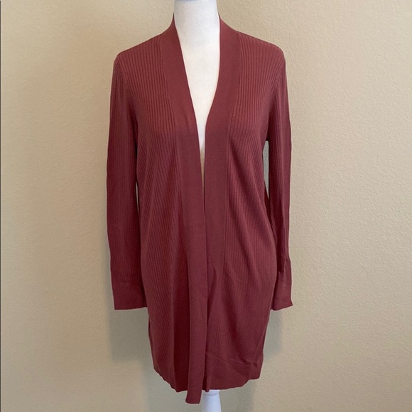 LOFT Ribbed Open Front Cardigan. Size M. Rose colored. Long sleeve. - Picture 1 of 13